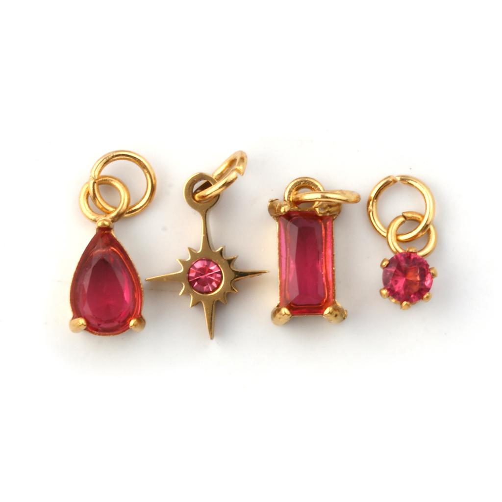1 Set 304 Stainless Steel Cubic Zirconia Birthstone CharmsGold Plated Mini Pendants for DIY Necklace Jewelry 12x7mm - 9x3.5mm
