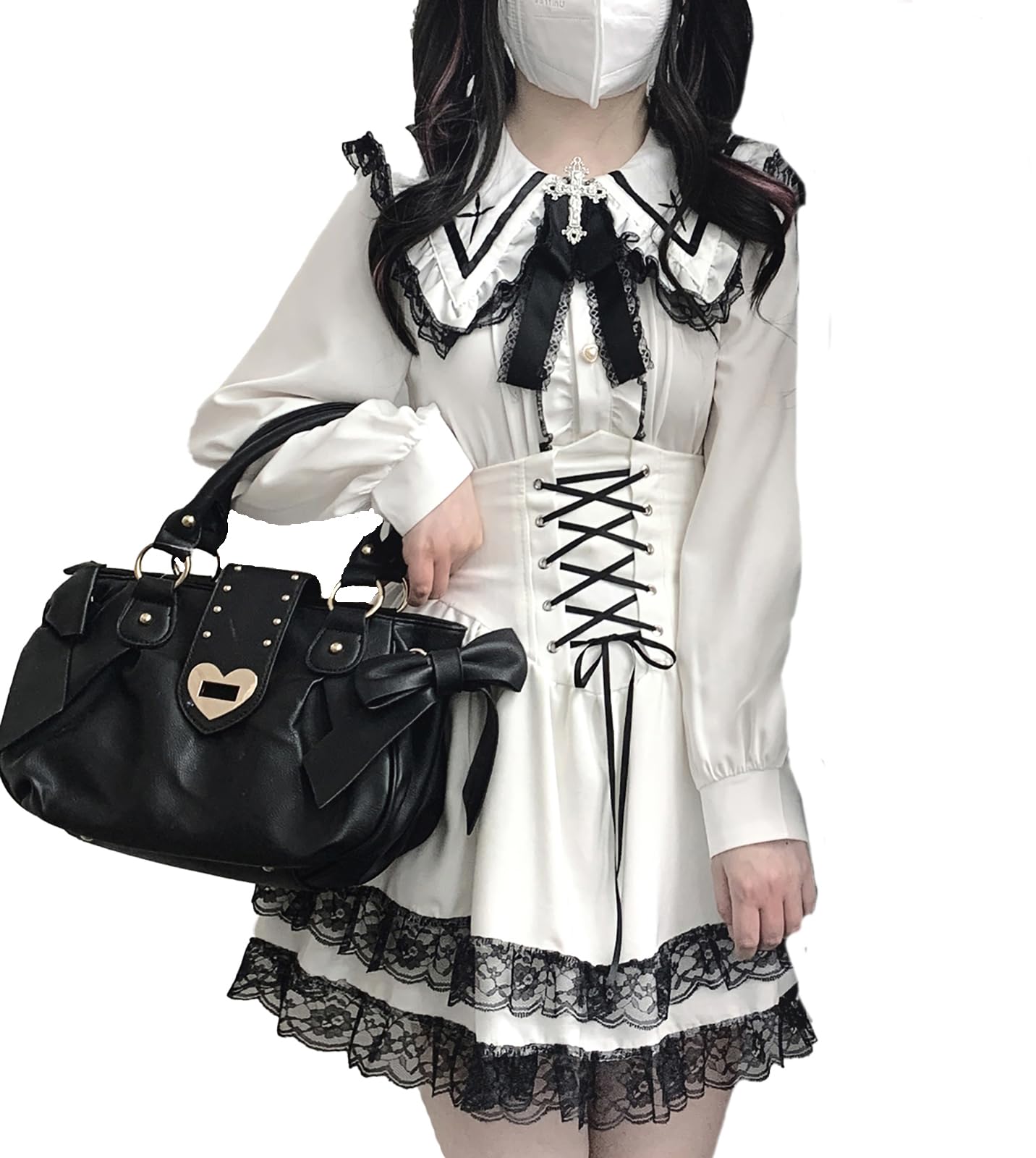 

Cute Sailor Collar Blouse for Long Detachable Cross Ribbon Lace and Color Striped Stylish French Girly Perfect for and White [XHSUKADO] Women,