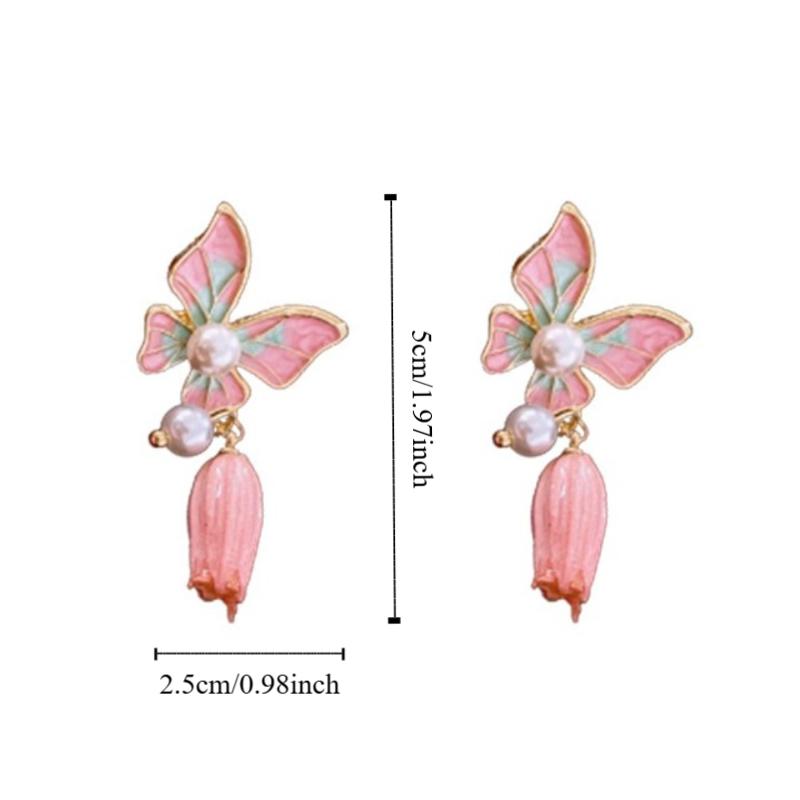Oil Drop Butterfly Earrings Flower Pendant Sweet Stud Earrings Vintage Earrings Women  Party