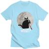 What Cat Full Moon Tshirt Unisex T Shirt Trendy Funny Halloween Black Murderous Cat With Knife TShirts Cotton Tee Free Shipping