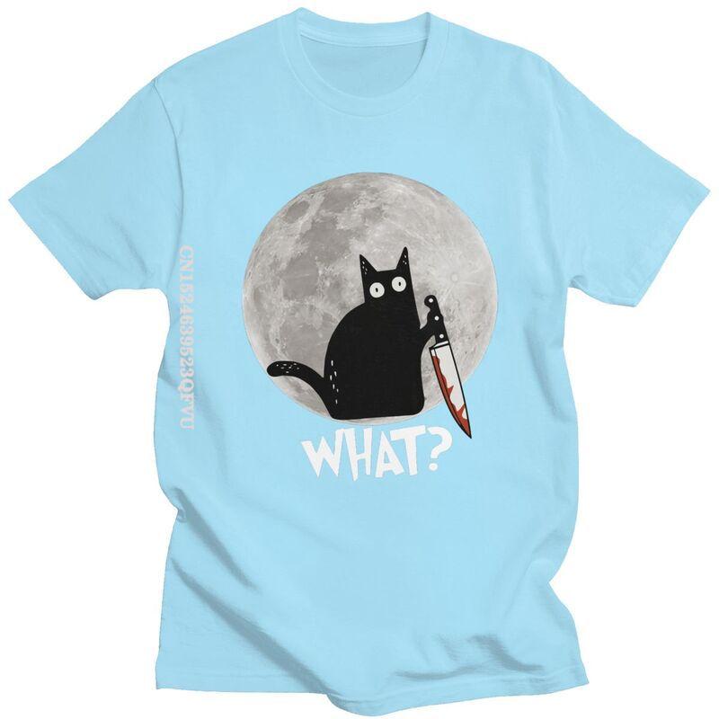 What Cat Full Moon Tshirt Unisex T Shirt Trendy Funny Halloween Black Murderous Cat With Knife TShirts Cotton Tee Free Shipping