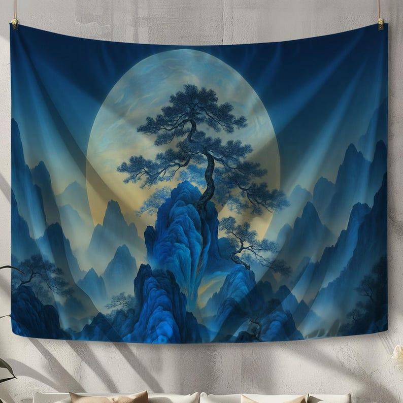 Mysterious Blue Moon Bonsai tapestry 75x100 чёрный