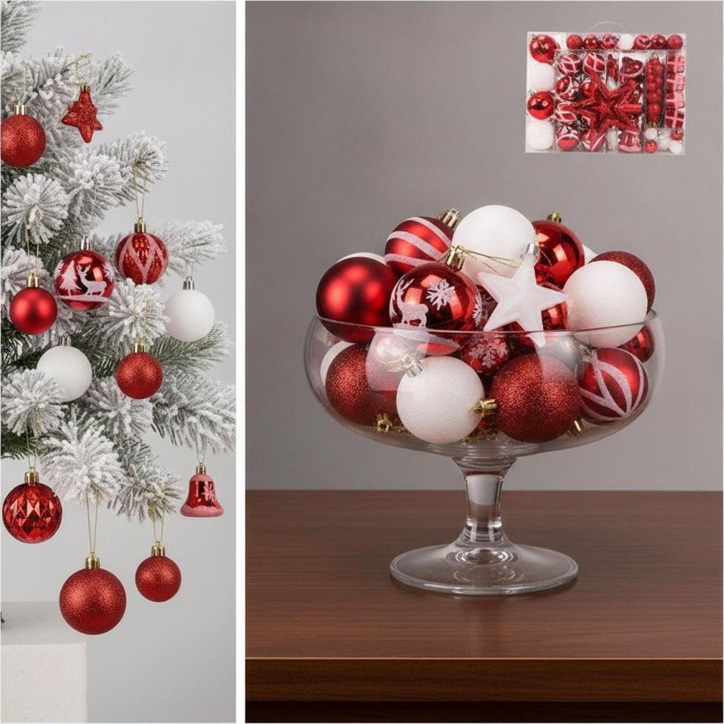 104 Pieces Christmas Tree Ornaments Glittery Baubles Premium