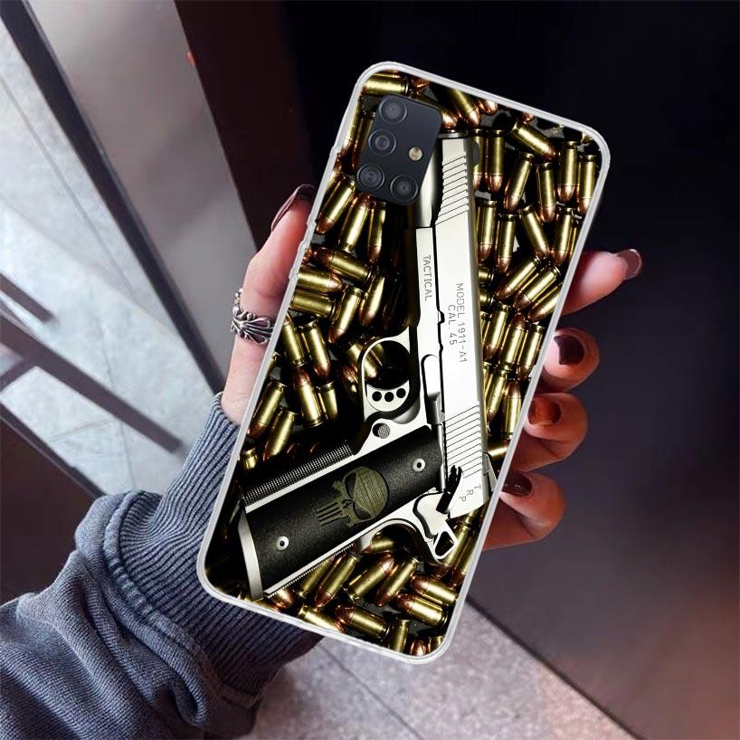 Gun Bullets AK47 Handgun Phone Case For Samsung Galaxy A52 A51 A50S A32 A22 A12 A02S A72 A71 A31 A70 A30S Note 20 Ultra 10 Plus Samsung A30S