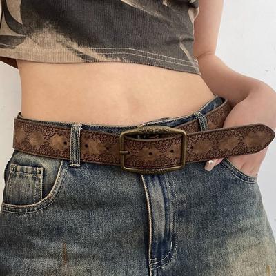 Flower Retro PU Δερμάτινη Ζώνη Μεταλλική Πόρπη Διακόσμηση παντελονιού Γυναικεία/Κορίτσια Ζώνη μέσης σε στυλ Y2k