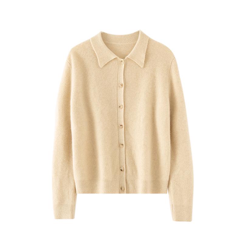 Women's Slim Fit Cashmere Polo Collar Cardigan - Comfortable Knitwear Coat for Autumn/Winter Fashion