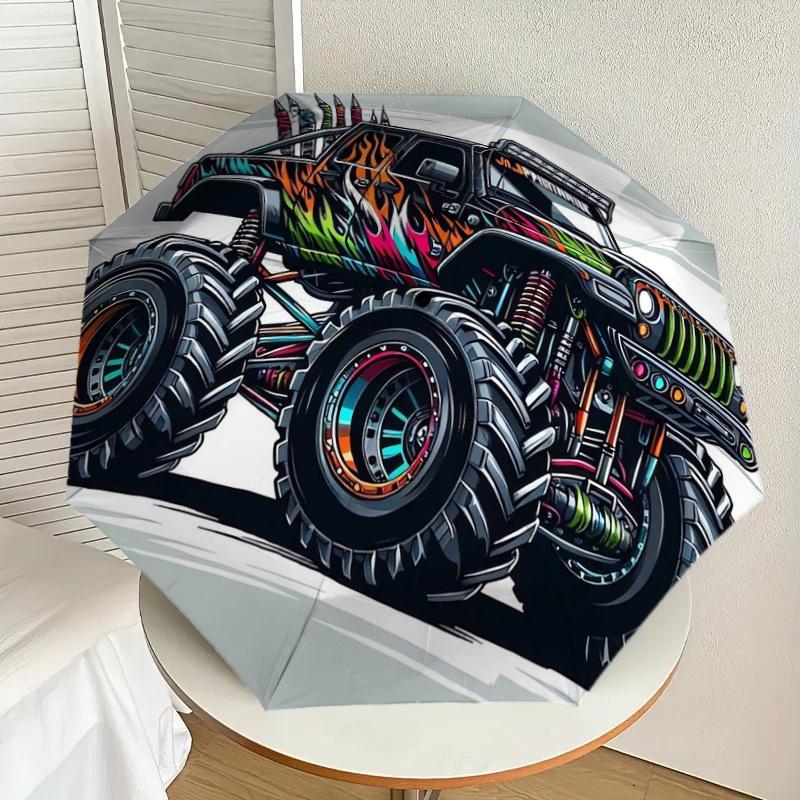 

1pc Monster Truck Adventure Umbrella with Plastic Handle,Suitable for All Seasons Home Travel Outdoor UmbrellaDD627
