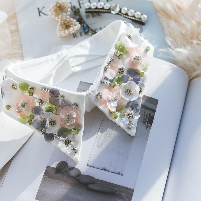 Fashion Women Sequins Detachable Collars Faux White Black False Collars Woman Tie Fashion Removable Diamond Fake Collar Women