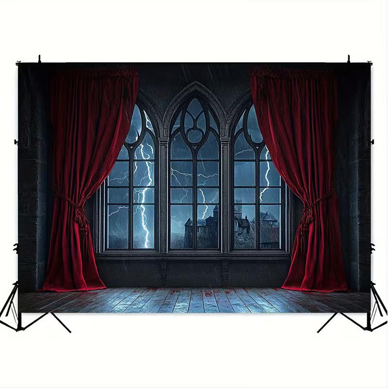 2D Gothic Room Backdrop, Halloween Lightning Storm Decor