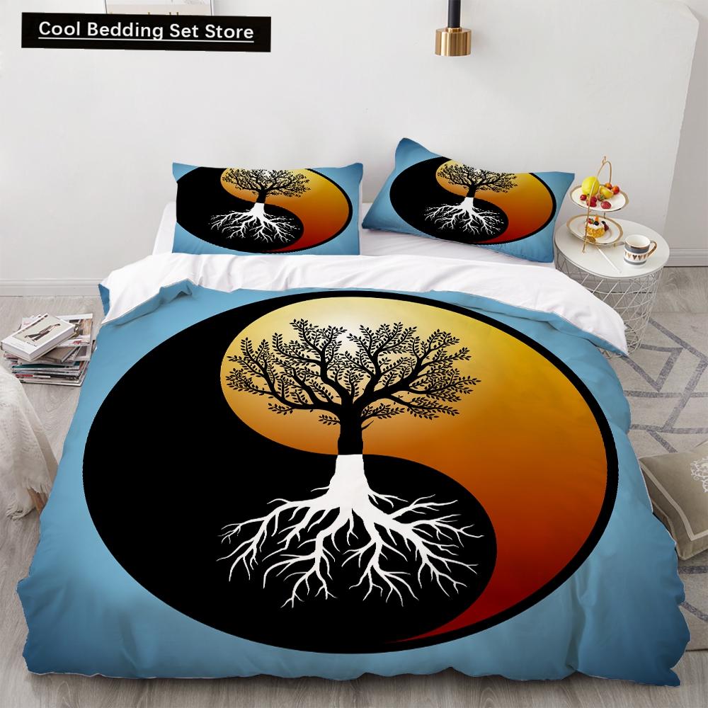 Yin Yang King Queen Duvet Cover Mandala Bohemian Bedding Set Retro Lotus Tai Chi Bagua Comforter Cover Chinoiserie Quilt Cover