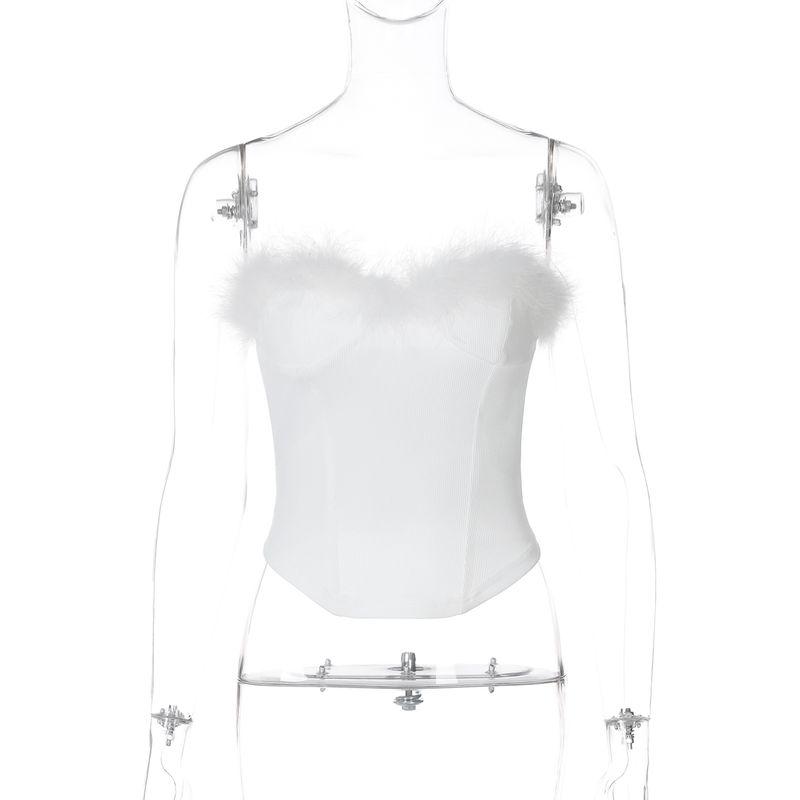 

Shemoda Мода Ins Стиль Пушистая Отделка Сексуальный Топ-труба без плеч Женский Легче всего сочетать Эластичный Облегающий На грудь White L