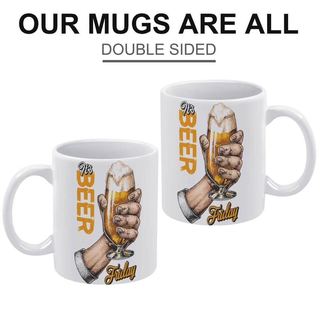 1pc 11oz Ceramic Beer Lover Mug with Double-Sided Print, Coffee or Tea Cup