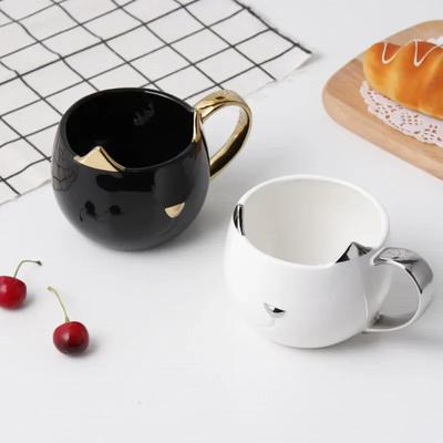 Keramiktasse mit Katzenohren, goldene Katzenform, vergoldete Kaffeetassen, Frühstückstasse für Paare, Hafermilchtasse, Weihnachtsgeschenk zum Valentinstag