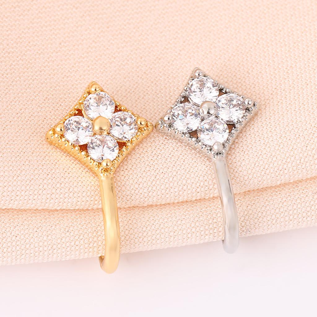 Fashion Four-Leaf Clover Nose Ring, Trendy Personality, Geometric Rhombus Nose Stud, Simple U-Shaped Perforated Nose Clip