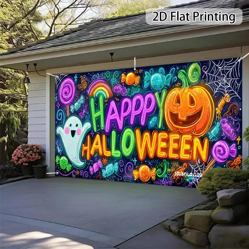 2D Door Banner, 1 Piece 2D Flat Halloween Neon Festival Garage Door Bannerzyc