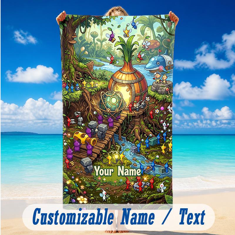Beach Towel Custom Name Text, Quick Dry Large Towel For Beach HomePikmin