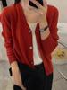 European V-Neck 100% Wool Knit Cardigan - Women's Autumn/Winter Embroidered Long Sleeve Sweater
