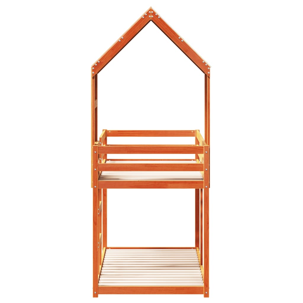 Bunk Bed with Roof Wax Brown 90x200 Cm Solid Pine Wood