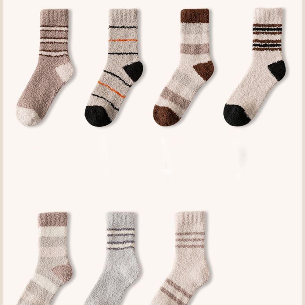 Lässige Warme Streifen Dicke Plüsch Weiche Baumwolle Strumpfwaren Mittelrohrsocken Herrensocken Korallenfleece-Socken