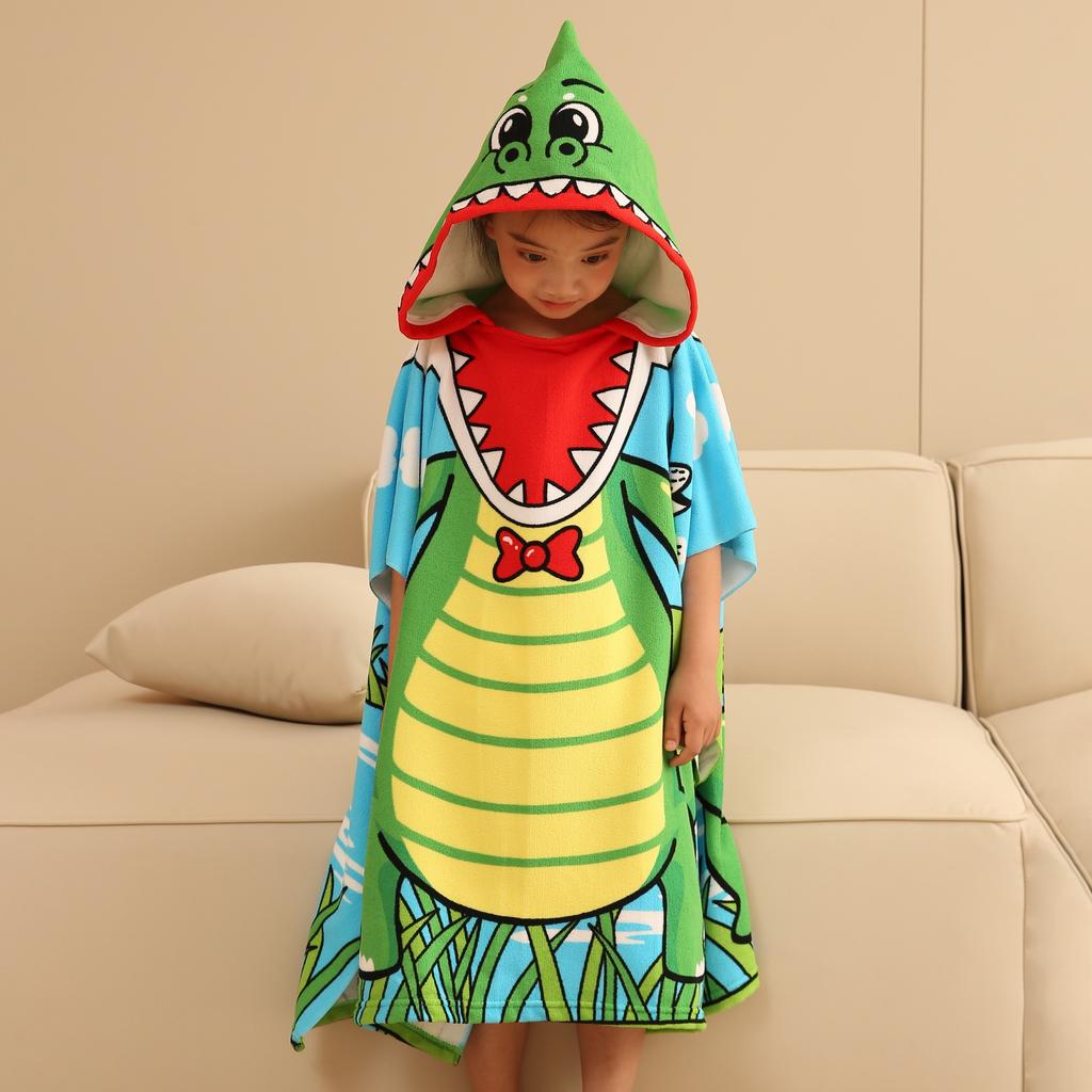 Sommer-Mikrofaser-Badeponcho mit Aufdruck für Kinder, Badetuch mit Kapuze, das nicht fusselt oder ausbleicht, Alter 2-10
