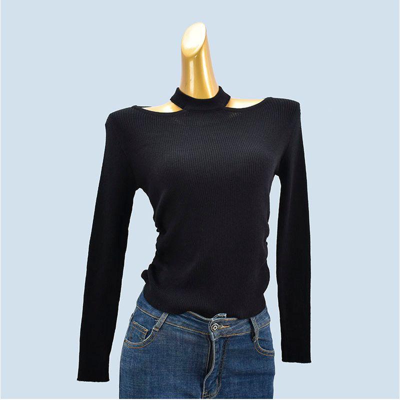Sexy Halterneck Long-Sleeved Knitwear Six Wool Women's Stylish Western Style off-Shoulder Inner Wear Outer Wear Base Tops