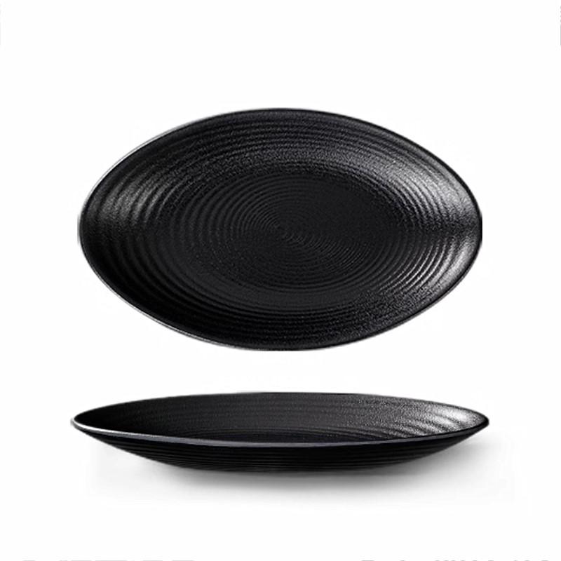 1PC Black Melamine Plate Canteen Thickened Plastic Cutlery Dinner Plates Non-breakable Barbecue Sushi Plate Kitchen Accessories