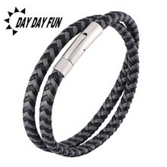 Trendy Leren Touw Armband voor Koppels in Koreaanse Stijl met Zwarte Roestvrijstalen Drukknop