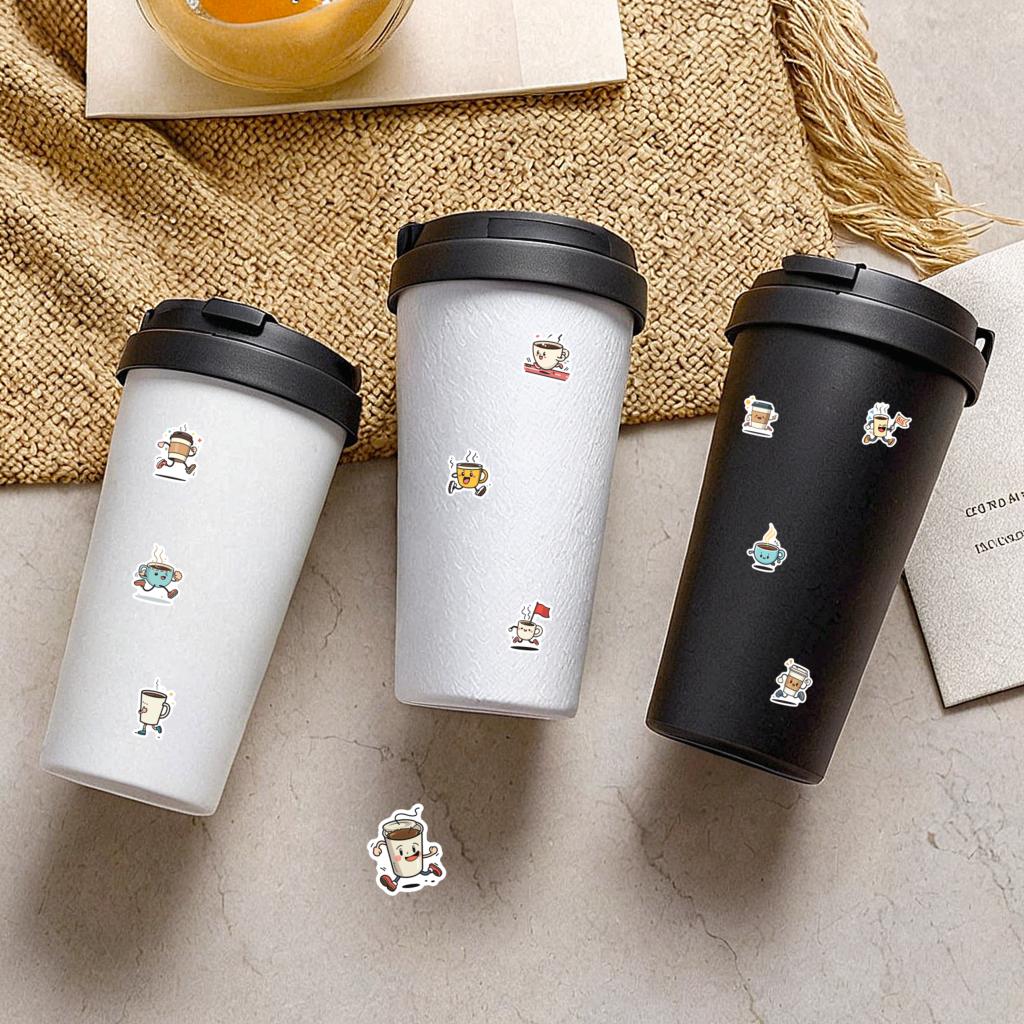 35-100pcs Cartoon Coffee Cup Stickers Waterproof Graffiti Diy For Scrapbook Laptop Water Bottles Coffee Shop Label Stickers