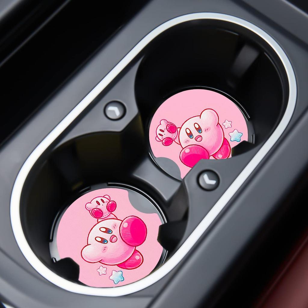 Car Cupholder Coaster Absorbent 2 Pack Cute Kawaii Cartoon Design Rubber New Automotive Cup Holder Decal Decor Accessories for Women Men BD353