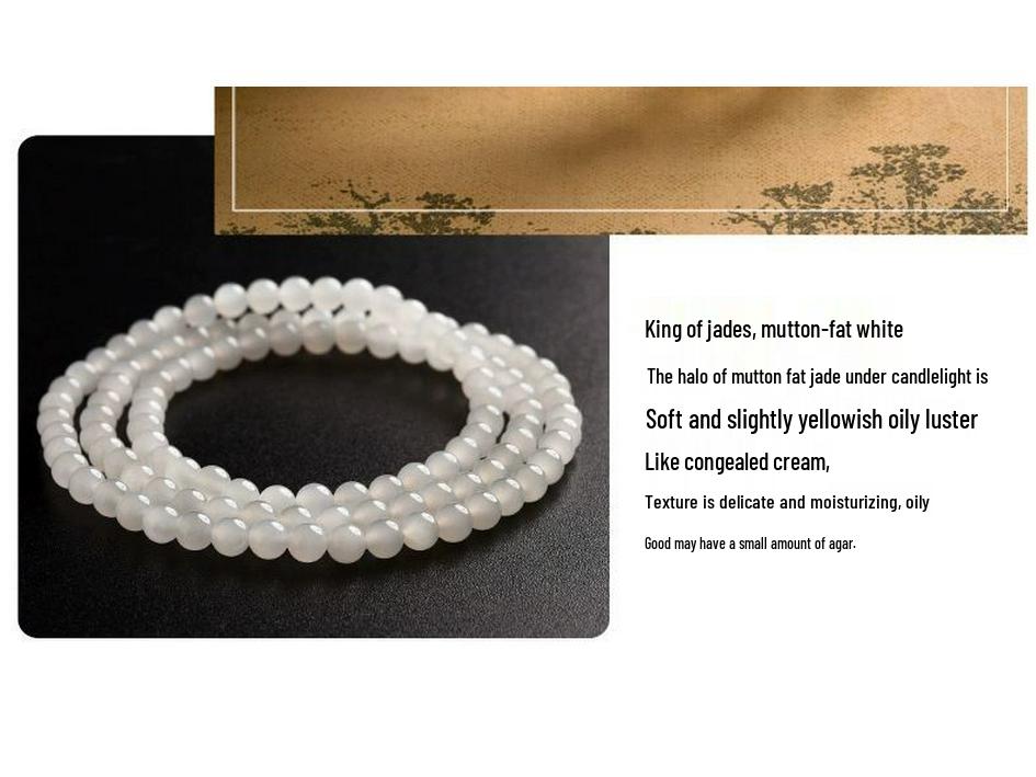 Sammlerstück Hetian Weißjade Mehrkreisarmband mit Schafsfett-Jadeperlen