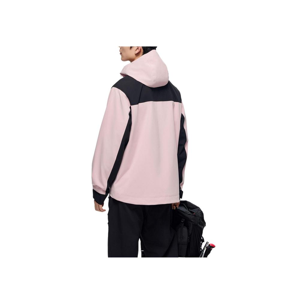 Anta Waterproof Windbreaker Jacket Series Color Block Zipper Hooded Waterproof Warm Jacket Men Jackets Soft-Pink Basic-Black 952417607-2