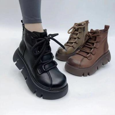 Sonbahar ve Kış Moda Kadın Retro İngiliz Tarzı Yan Fermuar Kısa Çizmeler Peluş Pamuk Çizmeler