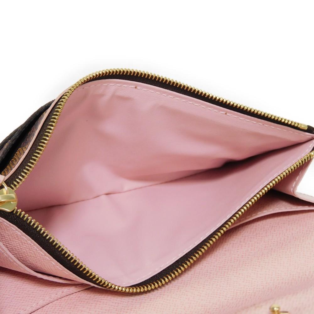 Used 12564 Portefeiulle Kaisa N61227 7940 Logo Ebene Brown Pink Bifold Two-tone Damier Rose Ballerine Ladies from Japan