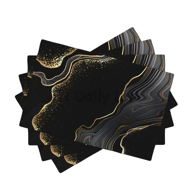Green Gold Marble Table Placemats Set of 4 Linen Waterproof Heat Resistant Non Slip Washable Linen Table Mats 18x12 Inches