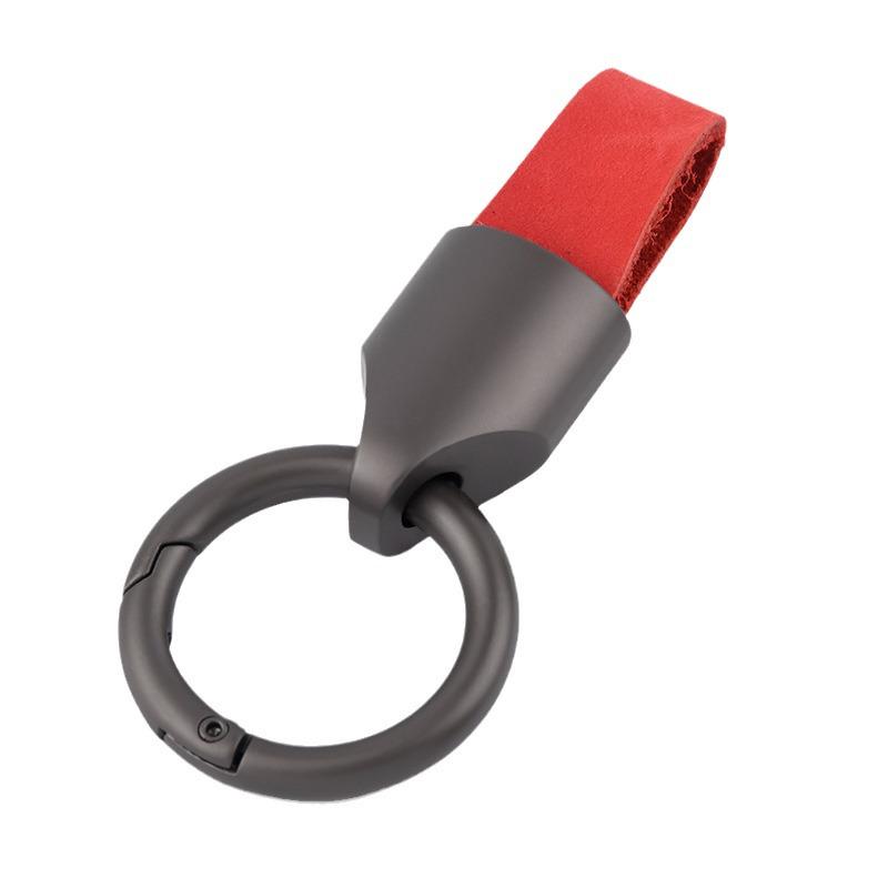 Frosted Cowhide Car Keychain with Metal Ring - Anti-Lost Waist-Hanging Design