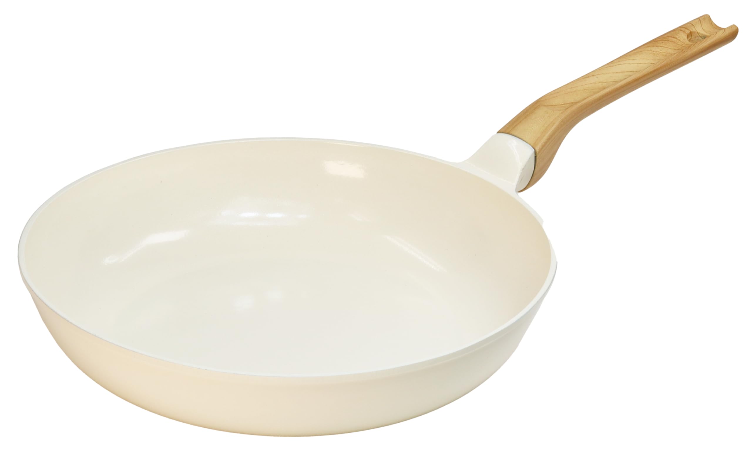 

Nansen Japan Легкая и керамическая сковорода белого цвета с белой удобной в использовании сковородой, ручка под дерево, литой финиш, 28 см,