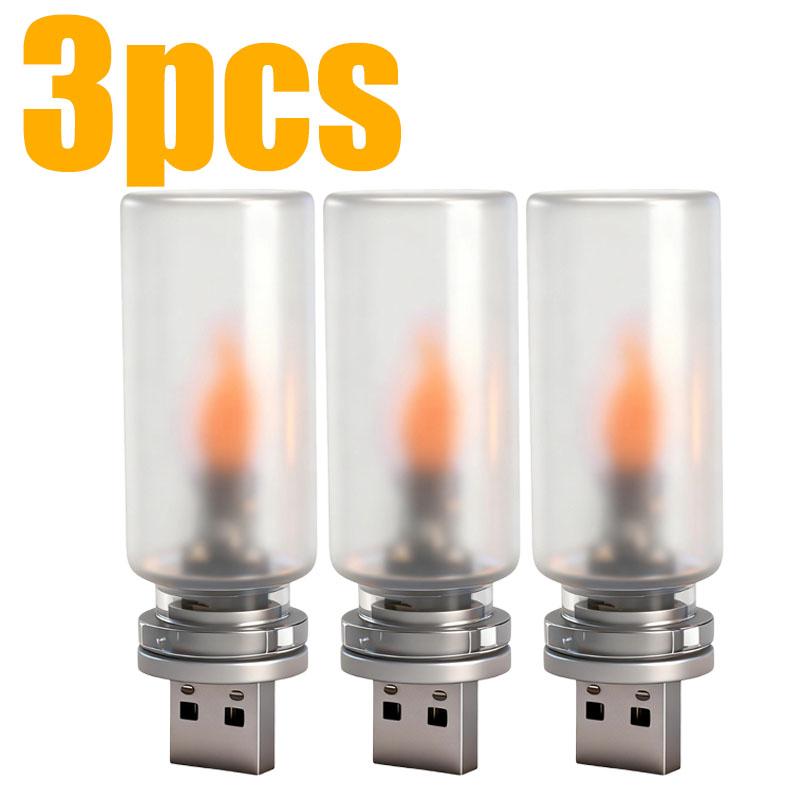 1-5pcs Car Ambient Night Light Holiday Home Decor Auto Interior Light 5V USB LED Flickering Candle Bulb Lamps Accessories