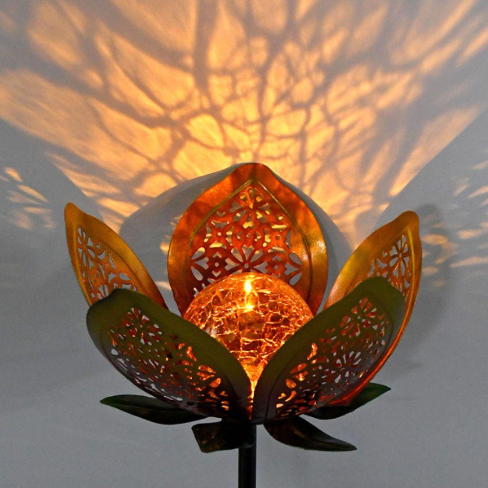 Lotus Shaped Solar Powered Lamp Hollow Out Design Waterproof Garden Decoration Lamp LED Flower Iron Ground Plug