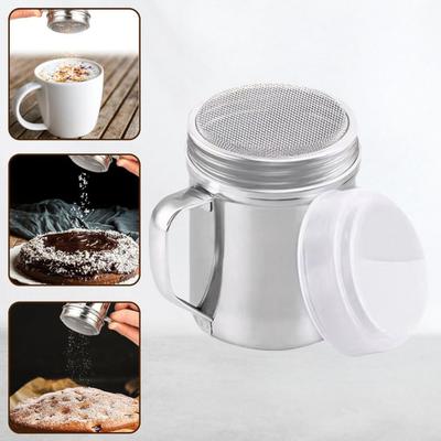 Pulverstreuer aus Edelstahl, feines Sieb, Zucker-Zimt-Spender mit Griff und dicht schließendem Deckel, spülmaschinenfest, Mehl-Sieb für Backen, Kaffee- & Dessert-Dekoration