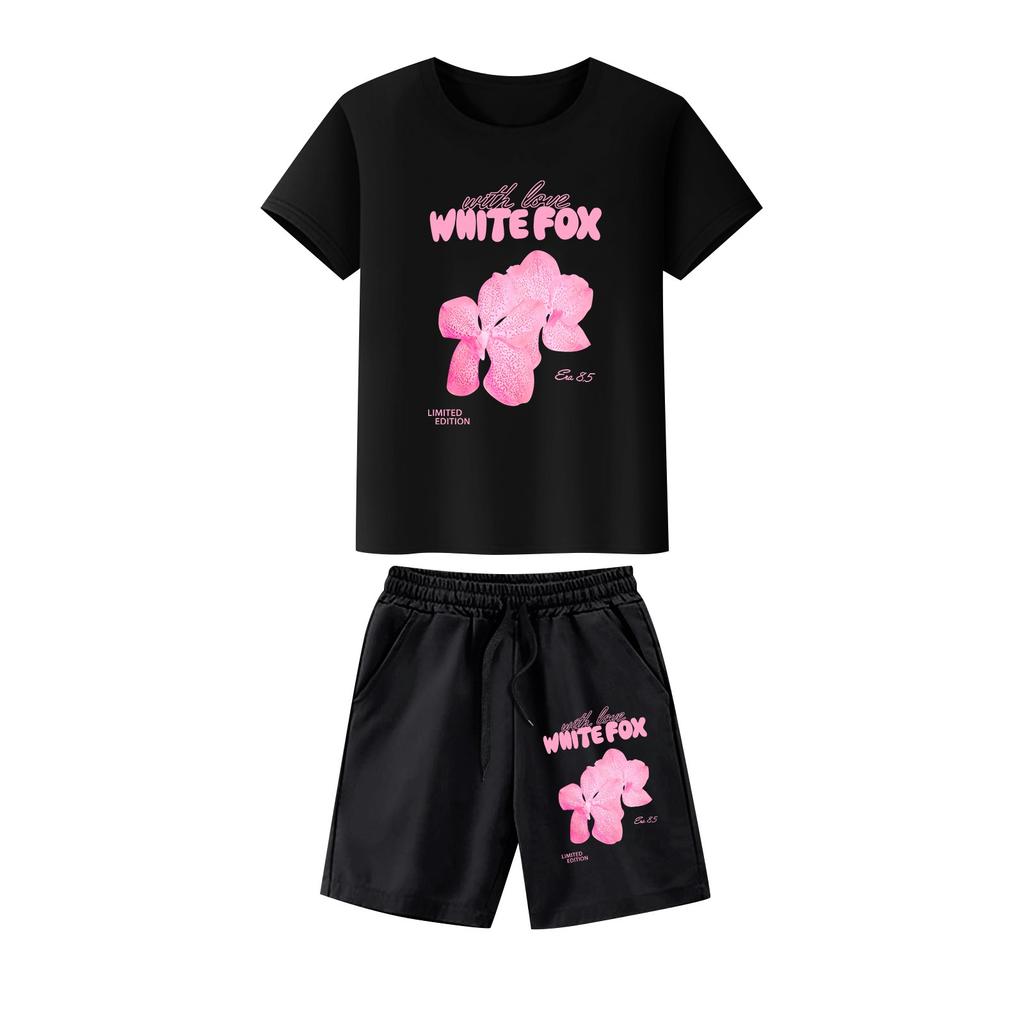 Ladies Casual Loose Letter Printed T Shirt Shorts Set