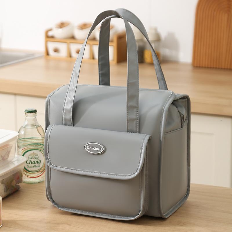 Thickened Waterproof PU Leather Lunch Bag PEVA Lining Cooler Bag Office Worker Bento Box Thermal Insulation Portable Lunch Bags