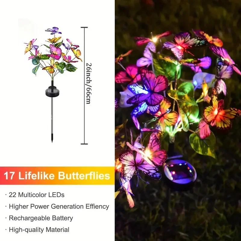 LED Solar Garden Lights Outdoor Solar Butterfly Flower Tree Lights Waterproof for Outdoor Garden Path Atmosphere Roof Decoration