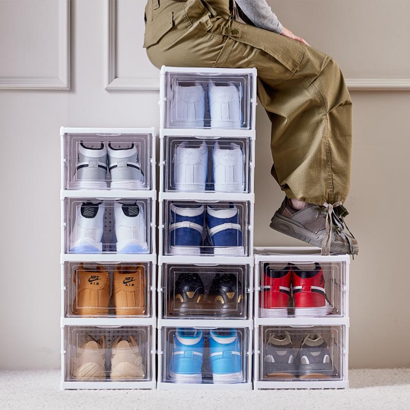 Transparent Foldable Shoe Storage Box - Space-Saving Organizer & Sneaker Rack, No Installation Required