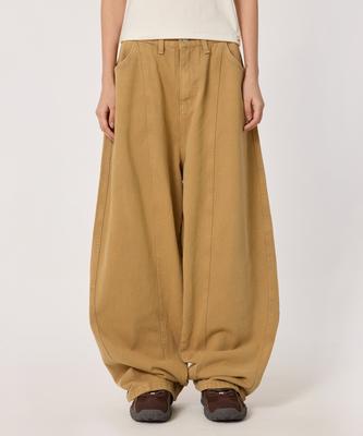 BOUNDARY Double Cut Washed Curved Pants [Beige]