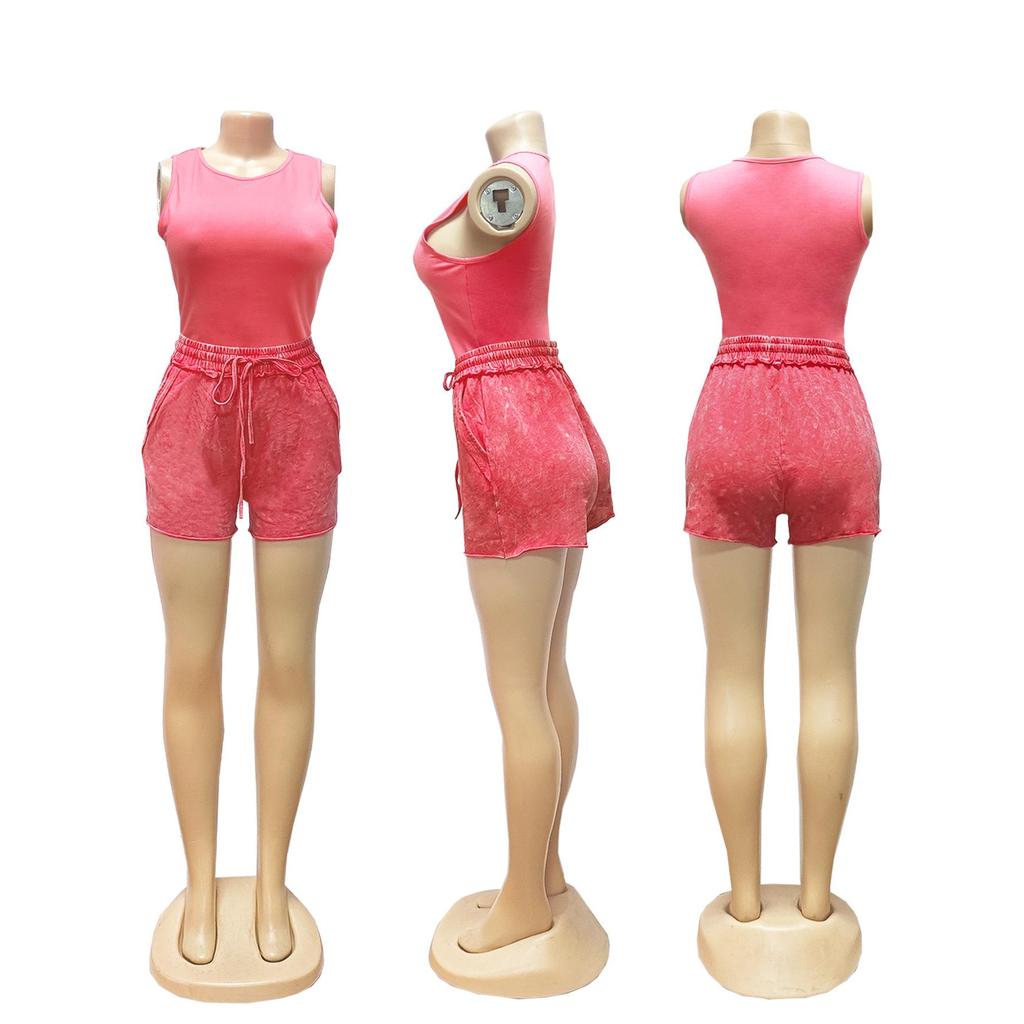 TW741 European-American Style Cotton Shorts & Sexy Tank Top Casual Two-Piece Set