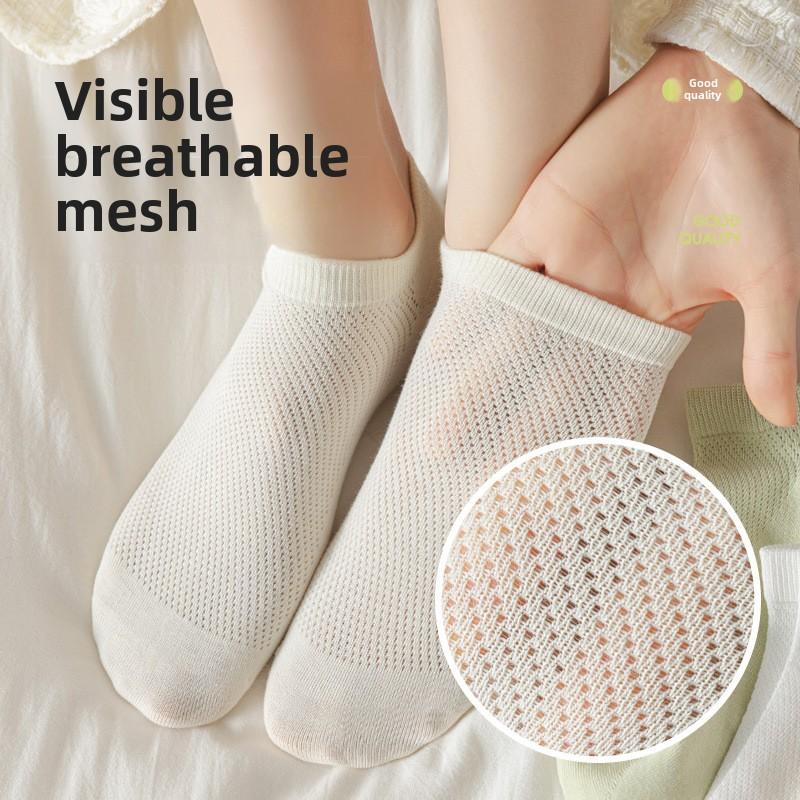 5 Pairs of Women's Summer Cotton Breathable Mesh Boneless Deodorant Wicking Sweat Low Top Boat Socks
