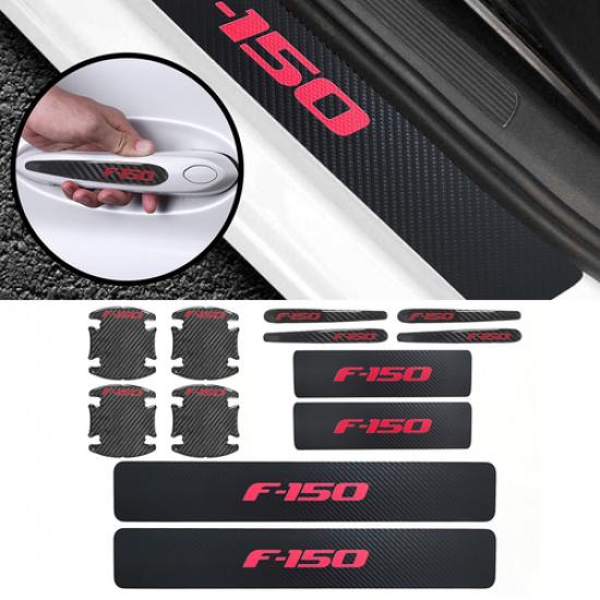 12X For F-150 Carbon Fiber Leather Car Door Sill Protector Step Plate Sticker