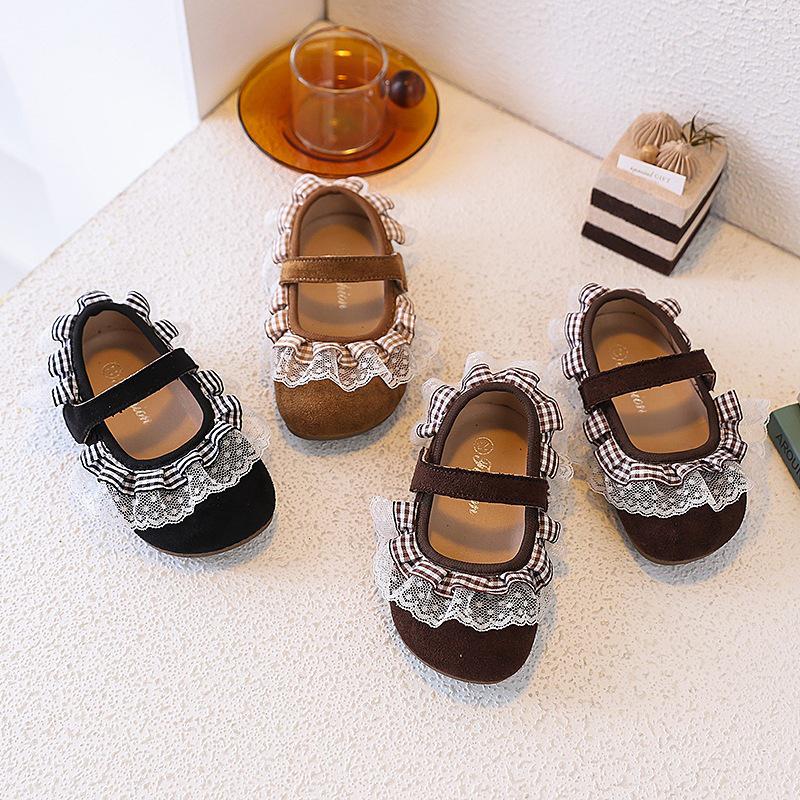 Lace Spring & Autumn Girls' Princess Leather Loafers - 2026 Stylish Baby Flats with Soft Sole