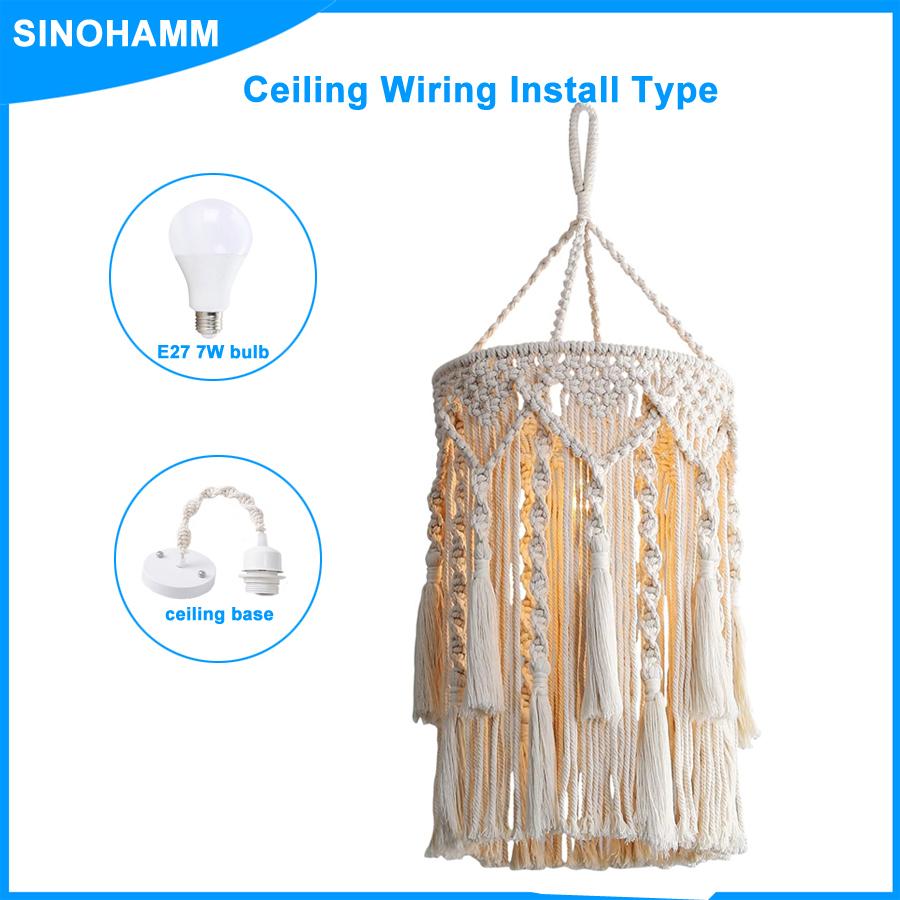 

Бохо Лампа Подвесной светильник с вилкой и лампочкой, Подвесной потолочный светильник с вилкой, Ручная работа, Макраме, Декор для спальни, гостиной Pure White