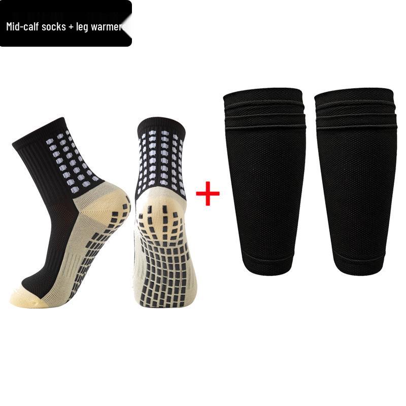 Men's Double Layer Breathable Mid-Calf Shin Guard Football Socks Set